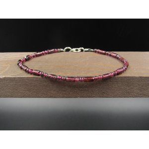 8" Sterling Silver Various Shaped Garnet Stones Bracelet Vintage Elegant